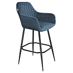 Барный стул со спинкой и подлокотниками на 4-х металлических ножках Douglas Rhombus Синий Велюр варинант исполнения - 1 | Loft Concept в Ульяновске