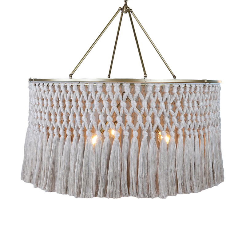 Люстра круглая плетеная с бахромой Wicker Tassel Chandelier Молочный в Ульяновске | Loft Concept 