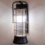 Настенный фонарь цилиндрической формы с рифленым стеклом в золотом каркасе на черном прямоугольном основании Eurofase варинант исполнения - 10 | Loft Concept в Ульяновске