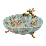 Блюдо из голубого фарфора с бронзовой птичкой Blue Garden варинант исполнения - 1 | Loft Concept в Ульяновске