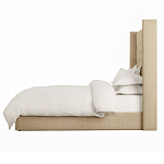 Кровать двуспальная бежевая с основанием из массива дерева с мягким изголовьем Flax Beds варинант исполнения - 2 | Loft Concept в Ульяновске