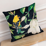 Декоративная подушка чёрная с изображением птиц и цветов Blooming Birds варинант исполнения - 2 | Loft Concept в Ульяновске