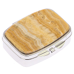 Таблетница карманная прямоугольная с 2-мя отделениями с зеркалом и накладкой из натурального камня Оникс Silver Stone Pillboxes варинант исполнения - 1 | Loft Concept в Ульяновске