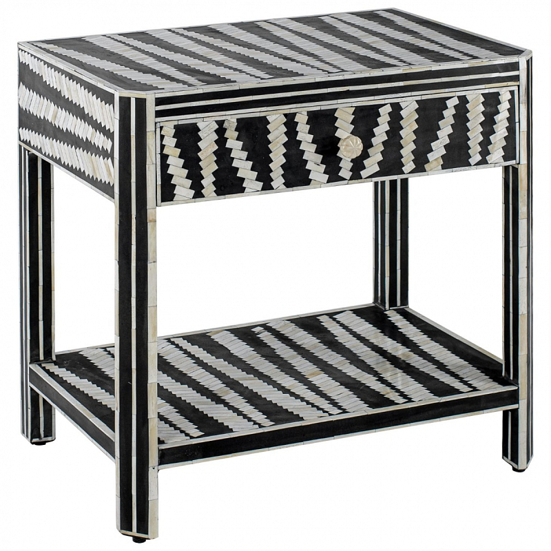 Тумбочка Black&white Indian Bone Inlay nightstand Черно-белый в Ульяновске | Loft Concept 