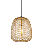 Подвесной светильник со стеклянным плафоном цилиндрической формы и металлической сеткой Metal Mesh Gold варинант исполнения - 1 | Loft Concept в Ульяновске