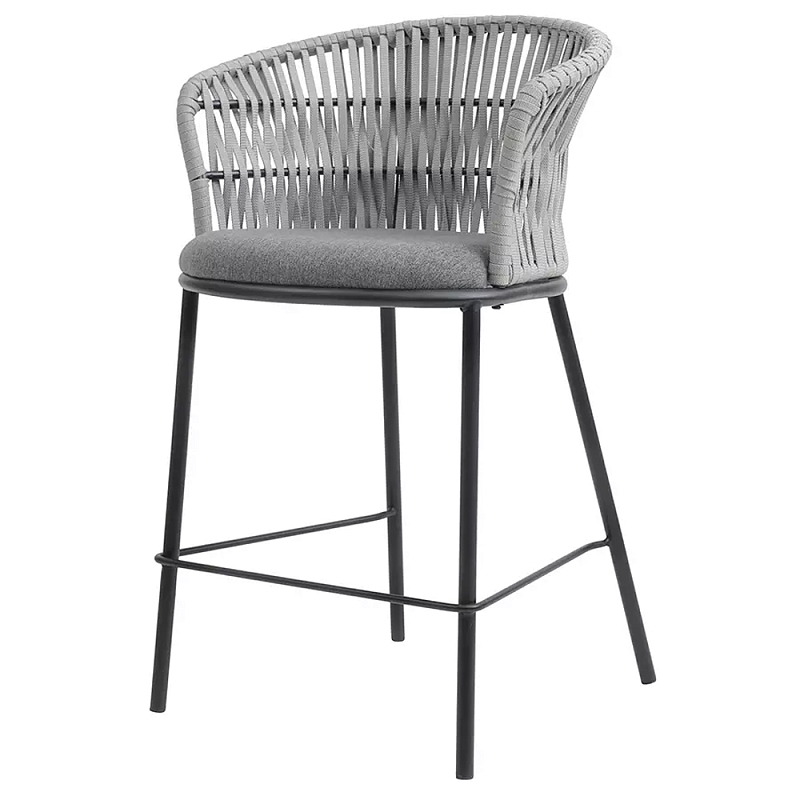 Стул барный с декоративным плетением на спинке и подлокотниках Chair Weave Светло-серый Темно-серый Стул барный с декоративным плетением на спинке и подлокотниках Chair Weave Светло-серый Темно-серый в Ульяновске | Loft Concept