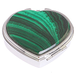 Таблетница карманная в форме сердца с 3-мя отделениями с зеркалом и накладкой из натурального камня Малахит Silver Stone Pillboxes варинант исполнения - 1 | Loft Concept в Ульяновске