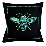 Подушка декоративная пчела с бирюзовым узором Ikat Pattern варинант исполнения - 1 | Loft Concept в Ульяновске