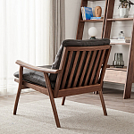 Кресло c каркасом из массива дерева и мягкой кожаной обивкой Walnut Armchair варинант исполнения - 4 | Loft Concept в Ульяновске