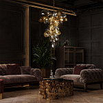 Люстра подвесная вытянутой формы с плафонами из стекла и металла с тремя вертикальными подвесками Gilded Mirage  варинант исполнения - 9 | Loft Concept в Ульяновске