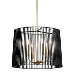 Люстра цвета латунь с 6-ю лампами свечами внутри цилиндрического абажура из черных металлических реек Kichler варинант исполнения - 1 | Loft Concept в Ульяновске