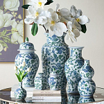 Ваза с крышкой и зелено-голубым рисунком на белом фоне 51 см Blue & White Ornament варинант исполнения - 6 | Loft Concept в Ульяновске