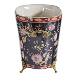 Кашпо из фарфора черная с цветочной росписью и бронзовой стрекозой Spring Garden варинант исполнения - 2 | Loft Concept в Ульяновске