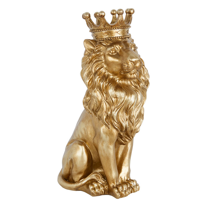 Статуэтка лев с детализированной гривой и изящной короной Lion Crown  Золотой в Ульяновске | Loft Concept 