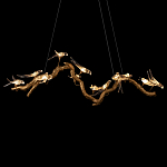 Люстра подвесная линейная с прозрачными стеклянными птичками на ветвях Serip Voa варинант исполнения - 7 | Loft Concept в Ульяновске