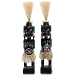 Комплект из 2-х деревянных статуэток Asmat Straw Headdress Statuettes Black Turquoise варинант исполнения - 1 | Loft Concept в Ульяновске