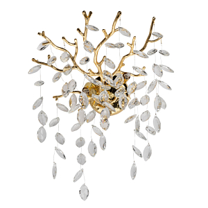 Бра золотого цвета с декоративными ветвями и прозрачными подвесками в форме листьев Droplet Chandelier