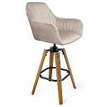 Барный стул со спинкой и подлокотниками на 4-х коричневых деревянных ножках Бежевый Велюр Ava Charm варинант исполнения - 1 | Loft Concept в Ульяновске
