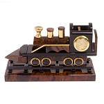 Часы настольные в виде паровоза из натурального камня Обсидиан Train Stone Clock варинант исполнения - 4 | Loft Concept в Ульяновске