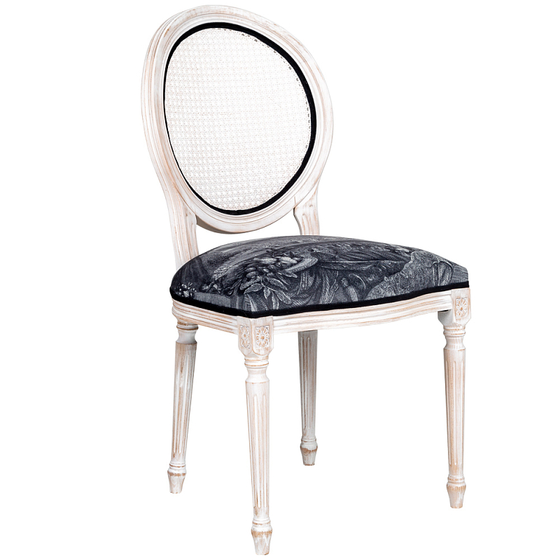 Стул с ротанговой спинкой Palace Gardens Stool Черно-белый Белый винтажная патина   в Ульяновске | Loft Concept 