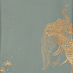 Обои ручная роспись в стиле Арт-деко Whistler Peacocks Golden colourway on Blue Grey dyed silk варинант исполнения - 1 | Loft Concept в Ульяновске