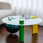 Дизайнерский журнальный стол с круглой белой столешницей на 3-х геометрических ножках Tajefox варинант исполнения - 3 | Loft Concept в Ульяновске