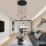 Люстра каскадная с черным круглым основанием 27 подвесов Celestial Waltz варинант исполнения - 5 | Loft Concept в Ульяновске