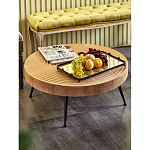 Журнальный столик с круглой фактурной столешницей из натурального дерева Vortex варинант исполнения - 6 | Loft Concept в Ульяновске