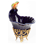Чаша темно-синего цвета из фарфора с разноцветной птичкой Eden Garden porcelain and bronze варинант исполнения - 2 | Loft Concept в Ульяновске