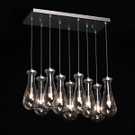 Люстра с 9-ю прозрачными плафонами из стекла в форме капли на прямоугольном потолочном основании цвета хром Lucid Rain  варинант исполнения - 3 | Loft Concept в Ульяновске