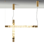 Подвесной светильник цилиндрической формы с плафоном из алебастра и металлическими торцами Латунь 60 см Cryptocrystalline Stone варинант исполнения - 3 | Loft Concept в Ульяновске