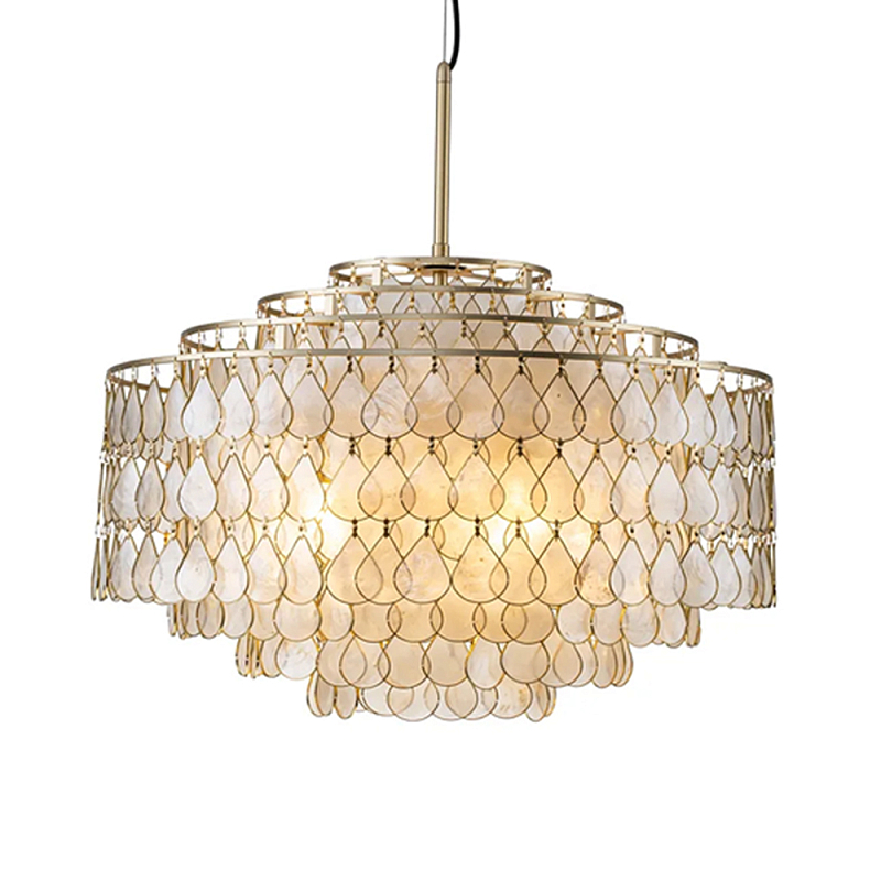 Люстра многоярусная с декором из натуральной морской ракушки Iridescent Light Золотой Перламутровый в Ульяновске | Loft Concept 