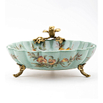 Блюдо из голубого фарфора с бронзовой птичкой Blue Garden варинант исполнения - 3 | Loft Concept в Ульяновске