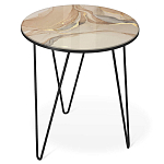 Стол журнальный с круглой столешницей из стекла на 3-х черных ножках Beige Marble варинант исполнения - 1 | Loft Concept в Ульяновске