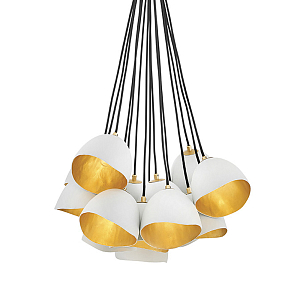 Люстра с 15-ю белыми  плафонами с золотой внутренней поверхностью Hinkley