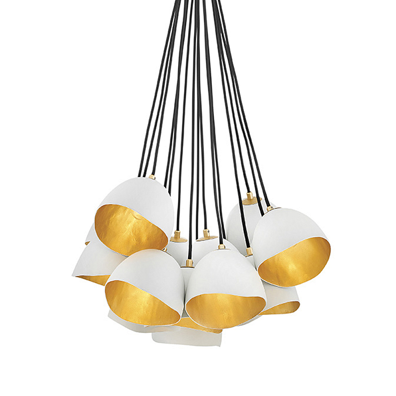 Люстра с 15-ю белыми  плафонами с золотой внутренней поверхностью Hinkley Белый Золотой Черный в Ульяновске | Loft Concept 