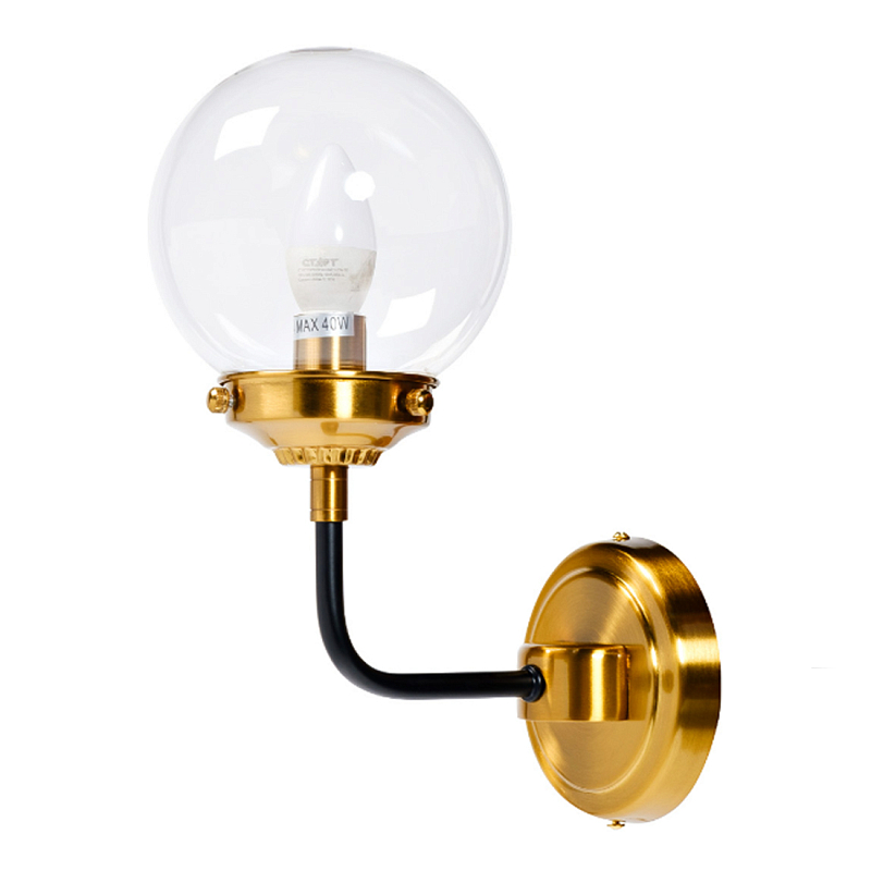 Бра БИСТРО Globe Clear Glass Single Sconce Brass  в Ульяновске | Loft Concept 