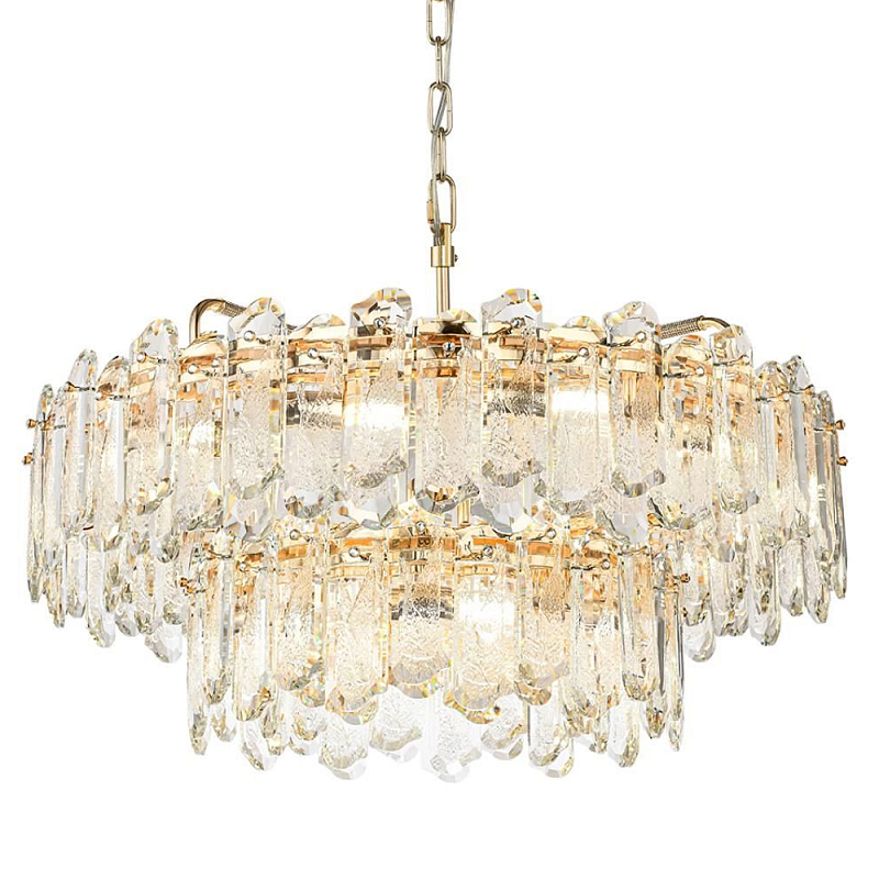 Люстра подвесная двухъярусная с хрустальными овальными подвесками Harmonica Золотой Прозрачный в Ульяновске | Loft Concept 