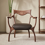 Стул деревянный с мягким сиденьем из коричневой натуральной кожи Moon Walnut Furniture варинант исполнения - 12 | Loft Concept в Ульяновске