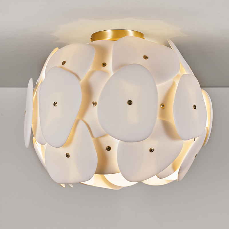 Потолочный светильник в форме шара с плафоном из белых овальных пластин Original BTC (UK) Золотой Белый в Ульяновске | Loft Concept 