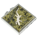 Зеркало двухстороннее квадратное из натурального камня Змеевик с декоративной вставкой в виде ящерицы Silver Stone Mirrors варинант исполнения - 1 | Loft Concept в Ульяновске