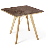 Стол обеденный с коричневой квадратной столешницей из керамики на четырех деревянных ножках Brown Ceramics варинант исполнения - 1 | Loft Concept в Ульяновске