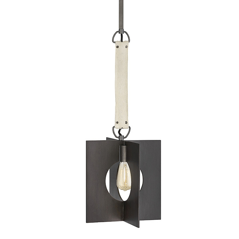 Подвесной светильник с графитовым плафоном и ремнем из натуральной воловьей кожи в индустриальном стиле Hinkley Графит Молочный в Ульяновске | Loft Concept 