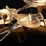 Люстра подвесная линейная с прозрачными стеклянными птичками на ветвях Serip Voa варинант исполнения - 11 | Loft Concept в Ульяновске