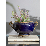 Чаша темно-синяя фарфоровая с бронзовыми ручками и ажурным ободком Eden Garden варинант исполнения - 2 | Loft Concept в Ульяновске