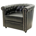 Кресло кожаное с мягкими подлокотниками на 4-х деревянных ножках Logan Leather Armchair black 2 варинант исполнения - 1 | Loft Concept в Ульяновске