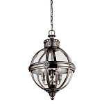 Подвесной светильник с прозрачным стеклянным плафоном в форме шара цвета никеля в индустриальном стиле на цепи 3 лампы Feiss варинант исполнения - 1 | Loft Concept в Ульяновске