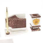 Настольный письменный набор из мрамора и лемезита с гербом и флагом России Marble Accessory варинант исполнения - 5 | Loft Concept в Ульяновске