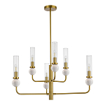 Люстра с 6-ю плафонами в форме стеклянных трубок и мраморных декоративных элементов Montreal варинант исполнения - 3 | Loft Concept в Ульяновске