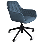 Стул с мягкой синей обивкой из велюра и подъемно-поворотным механизмом на черных колесиках Harper Blue варинант исполнения - 1 | Loft Concept в Ульяновске